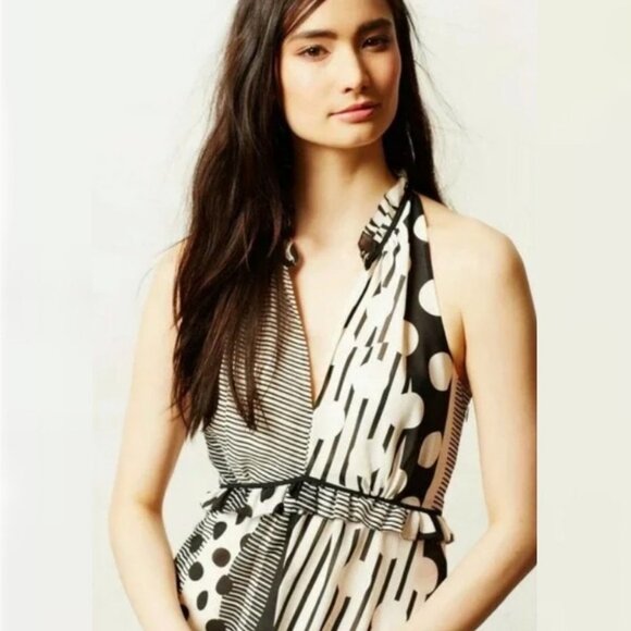 Anthropologie Channeled Polka Dot‎ Silky Striped Maxi Dress Size 0 Bohemian Boho - Picture 14 of 14